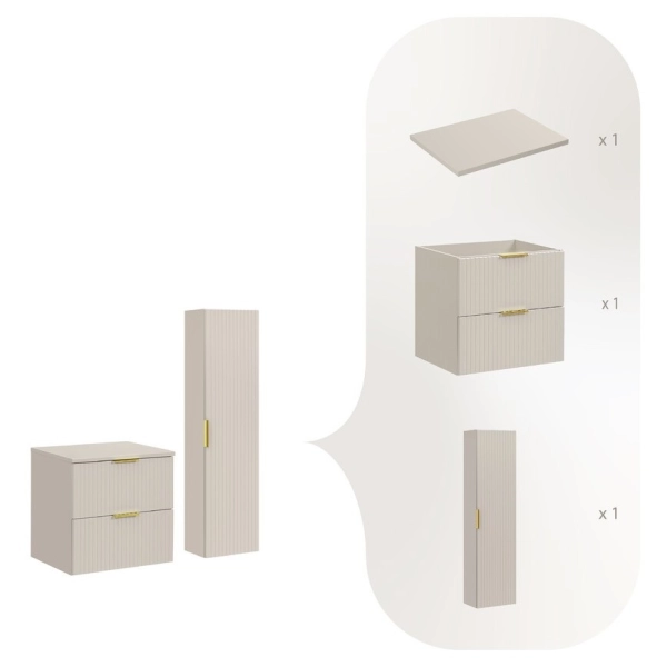 Zestaw Szafka łazienkowa 60 cm z blatem i szafką wysoką kaszmir Adel Cashmere SET-ADC B CASHMERE 60CM HIGH CABINET, Comad